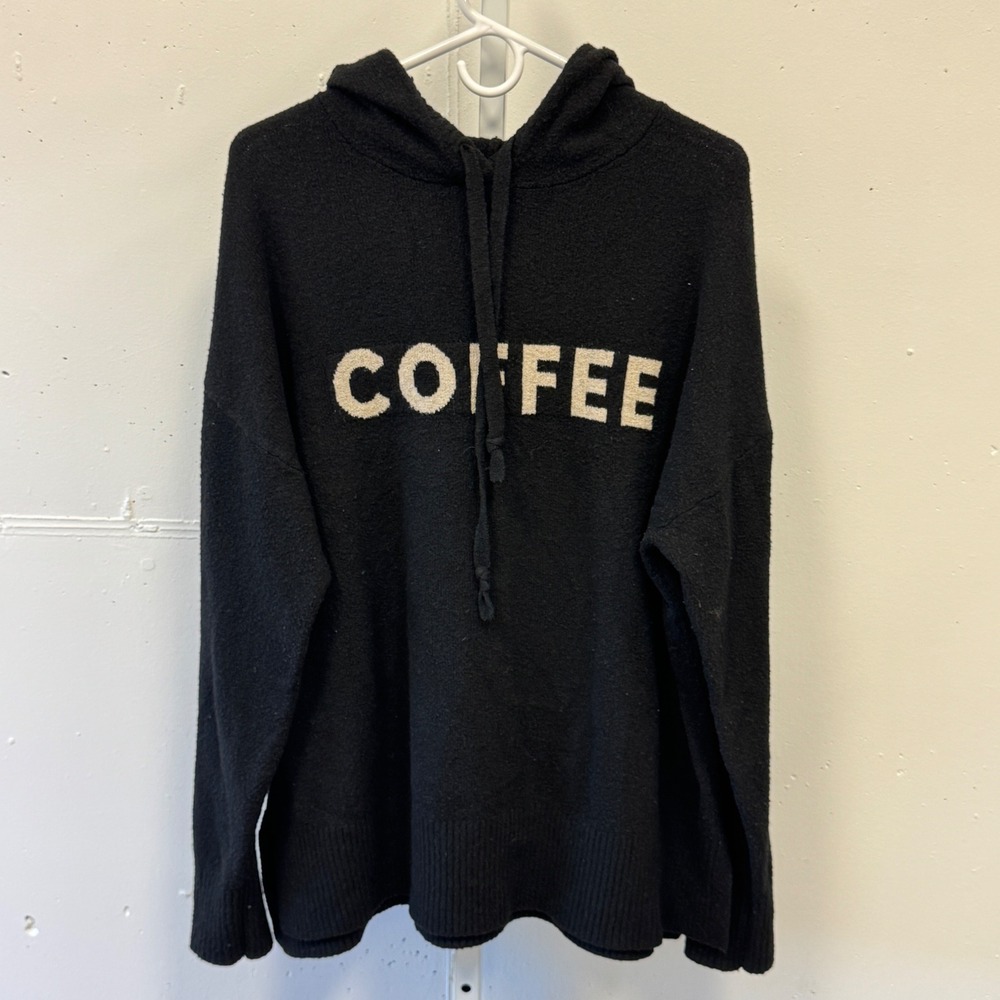 Lou & Grey Coffee Graphic Knit Oversized Hoodie Sweater Large 570415 Relaxed Fit